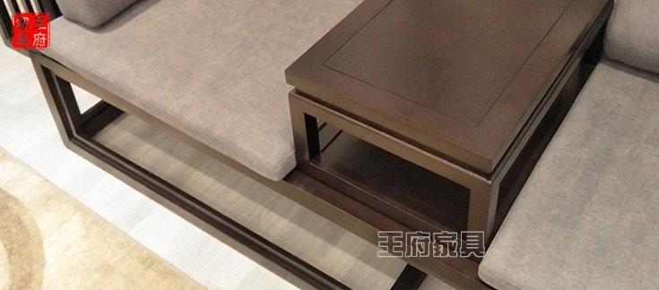 新中式美容院会所实木沙发炕桌细节